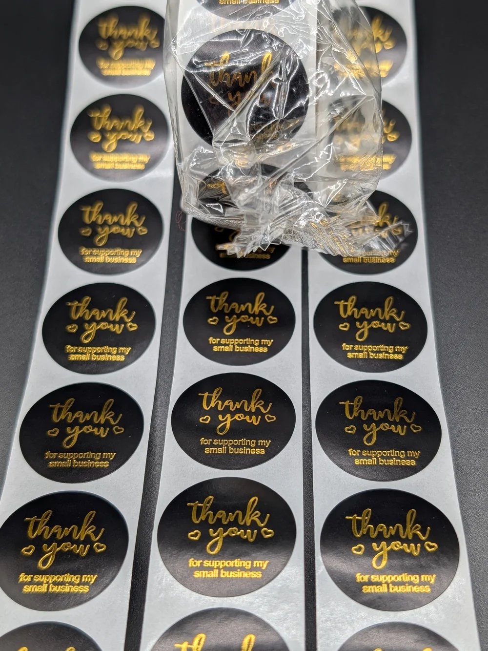500 Count Black Gold Thank You Sticker Roll Elegant Shipping Seals Supplies